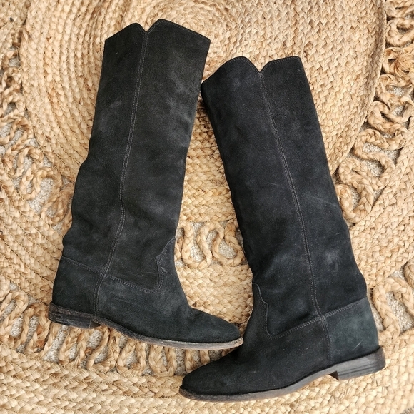 Isabel Marant Cleave Concealed Wedge Suede Black Knee High Boots Minimalist 39 - Picture 1 of 13